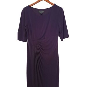 Connected Apparel Purple Sheath Dress Womens 12 Elbow Sleeve Faux Wrap Excellent